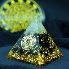 Load image into Gallery viewer, Orgone Pyramid with Powerful Black Obsidian and White Quartz - Home DecorCopper and Gold5 cm or 1.96" inches
