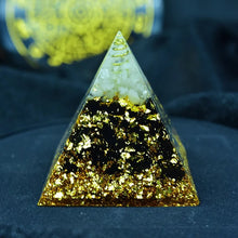 Load image into Gallery viewer, Orgone Pyramid with Powerful Black Obsidian and White Quartz - Home DecorCopper and Gold5 cm or 1.96" inches