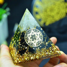 Load image into Gallery viewer, Orgone Pyramid with Powerful Black Obsidian and White Quartz - Home DecorCopper and Gold5 cm or 1.96" inches