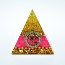 Load image into Gallery viewer, Orgone Pyramid with Sacred Eye of Horus and Loving Rose Quartz - Home Decor