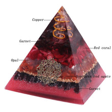 Load image into Gallery viewer, Orgonite Pyramid with Intense Garnet, Red Coral, and Red Agate - Home Decor6 cm or 2.35" inches