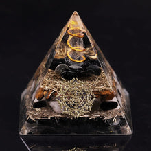 Load image into Gallery viewer, Orgonite Pyramid with Powerful and Protective Black Obsidian, Tiger’s Eye, and White Quartz - Home Decor6CM