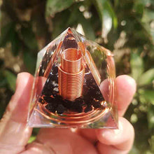 Load image into Gallery viewer, Orgonite Pyramid with Spiral Copper Wire and Power Black Obsidian - Home Decor