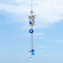 Load image into Gallery viewer, Owl with Evil Eyes Wall Hanging with Suncatcher Crystals - Wall Hanging
