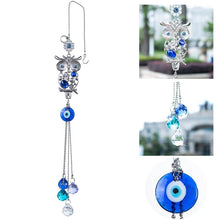 Load image into Gallery viewer, Owl with Evil Eyes Wall Hanging with Suncatcher Crystals - Wall Hanging
