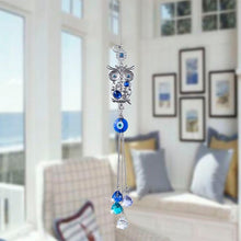 Load image into Gallery viewer, Owl with Evil Eyes Wall Hanging with Suncatcher Crystals - Wall Hanging