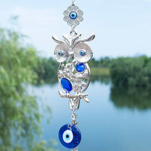 Load image into Gallery viewer, Owl with Evil Eyes Wall Hanging with Suncatcher Crystals - Wall Hanging