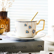 Load image into Gallery viewer, Peacock Motif Multicolor Evil Eye Cup and Saucer Sets - Home DecorBlue