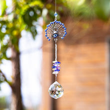Load image into Gallery viewer, Peacock with Evil Eyes Wall Hanging with Single Large Transparent Suncatcher Crystal - Wall Hanging