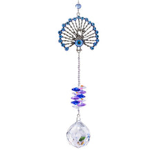Load image into Gallery viewer, Peacock with Evil Eyes Wall Hanging with Single Large Transparent Suncatcher Crystal - Wall Hanging