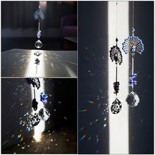 Load image into Gallery viewer, Peacock with Evil Eyes Wall Hanging with Single Large Transparent Suncatcher Crystal - Wall Hanging