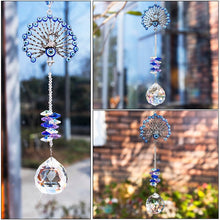 Load image into Gallery viewer, Peacock with Evil Eyes Wall Hanging with Single Large Transparent Suncatcher Crystal - Wall Hanging