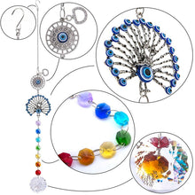 Load image into Gallery viewer, Peacock with Evil Eyes Wall Hanging with Suncatcher Crystals - Wall Hanging