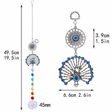 Load image into Gallery viewer, Peacock with Evil Eyes Wall Hanging with Suncatcher Crystals - Wall Hanging