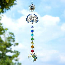 Load image into Gallery viewer, Peacock with Evil Eyes Wall Hanging with Suncatcher Crystals - Wall Hanging