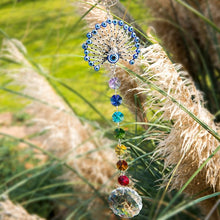 Load image into Gallery viewer, Peacock with Evil Eyes Wall Hanging with Suncatcher Crystals - Wall Hanging