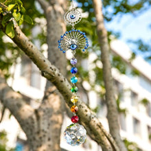Load image into Gallery viewer, Peacock with Evil Eyes Wall Hanging with Suncatcher Crystals - Wall Hanging