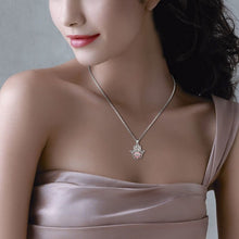 Load image into Gallery viewer, Pink Enamel Lotus Flower with Evil Eye Hamsa Hand Silver Pendant and Necklace - NecklacePendant and Chain