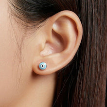 Load image into Gallery viewer, Pink Evil Eye Earrings (925 Sterling Silver - Stud Earrings) - EarringsLight Blue