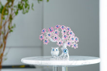 Load image into Gallery viewer, Pink Flowers and Silver Owl Evil Eye Desktop Ornament - Ornament