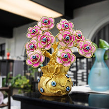 Load image into Gallery viewer, Pink Flowers with Evil Eyes in Feng Shui Money Bag Desktop Ornament - Ornament