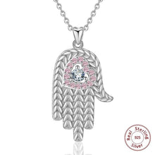 Load image into Gallery viewer, Pink Heart Hamsa Hand Silver Pendant and Necklace - NecklaceOnly Pendant