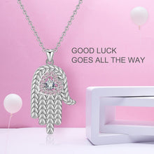 Load image into Gallery viewer, Pink Heart Hamsa Hand Silver Pendant and Necklace - NecklacePendant and Necklace