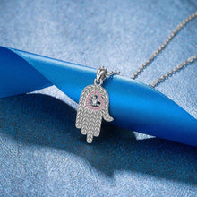 Load image into Gallery viewer, Pink Heart Hamsa Hand Silver Pendant and Necklace - NecklacePendant and Necklace