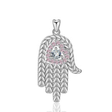Load image into Gallery viewer, Pink Heart Hamsa Hand Silver Pendant and Necklace - NecklaceOnly Pendant