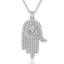 Load image into Gallery viewer, Pink Heart Hamsa Hand Silver Pendant and Necklace - NecklacePendant and Necklace