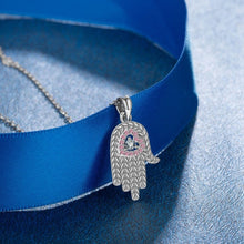 Load image into Gallery viewer, Pink Heart Hamsa Hand Silver Pendant and Necklace - NecklacePendant and Necklace