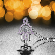 Load image into Gallery viewer, Pink Stone Hamsa Hand Silver Pendant and Necklace - NecklacePendant and Chain