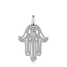 Load image into Gallery viewer, Pink Stone Hamsa Hand Silver Pendant and Necklace - NecklaceOnly Pendant
