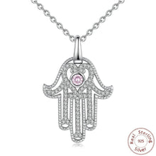 Load image into Gallery viewer, Pink Stone Hamsa Hand Silver Pendant and Necklace - NecklaceOnly Pendant