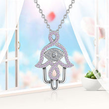 Load image into Gallery viewer, Pink Stone Hamsa Hand Silver Pendant and Necklace - NecklacePendant and Chain