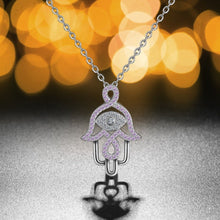 Load image into Gallery viewer, Pink Stone Hamsa Hand Silver Pendant and Necklace - NecklacePendant and Chain