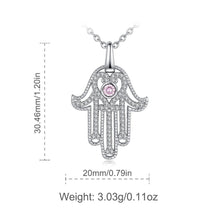 Load image into Gallery viewer, Pink Stone Hamsa Hand Silver Pendant and Necklace - NecklacePendant and Chain