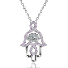 Load image into Gallery viewer, Pink Stone Hamsa Hand Silver Pendant and Necklace - NecklacePendant and Chain