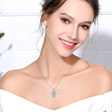 Load image into Gallery viewer, Pink Stone Hamsa Hand Silver Pendant and Necklace - NecklacePendant and Chain