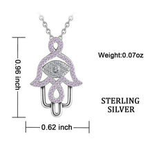 Load image into Gallery viewer, Pink Stone Hamsa Hand Silver Pendant and Necklace - NecklacePendant and Chain