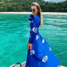 Load image into Gallery viewer, Protective Blue Evil Eye Swimsuit Cover Up - Three Unique Designs - AccessoriesDark Blue