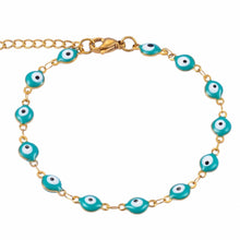 Load image into Gallery viewer, Protective Light Blue Evil Eye Bracelet (Stainless Steel) - BraceletLight BlueWidth 6mm16 cm or 6.3β inches