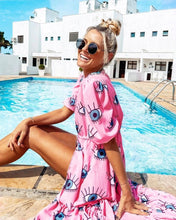 Load image into Gallery viewer, Protective Pink Evil Eye Swimsuit Cover Up - Two Unique Designs - AccessoriesWhite with Pink Eyes
