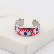 Load image into Gallery viewer, Protective Pink with Black Eyes Evil Eye Ring (Gold Plated) - RingRedSilver Plated