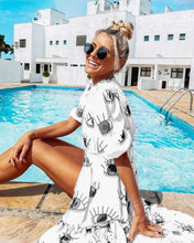 Load image into Gallery viewer, Protective White Evil Eye Swimsuit Cover Up - Four Unique Designs - AccessoriesLarge Evil Eyes - Black and White