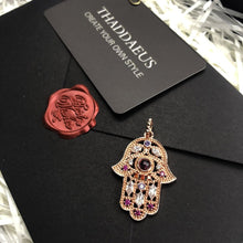 Load image into Gallery viewer, Purple and White Stone Hamsa Hand Silver Pendant - Pendant