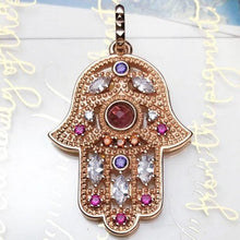 Load image into Gallery viewer, Purple and White Stone Hamsa Hand Silver Pendant - Pendant