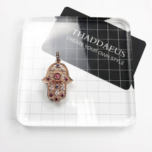 Load image into Gallery viewer, Purple and White Stone Hamsa Hand Silver Pendant - Pendant