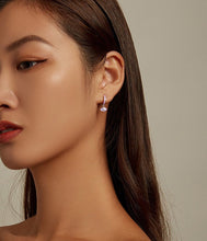 Load image into Gallery viewer, Purple Evil Eye Silver Hoop Earrings - Earrings