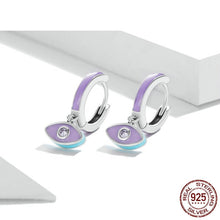 Load image into Gallery viewer, Purple Evil Eye Silver Hoop Earrings - Earrings